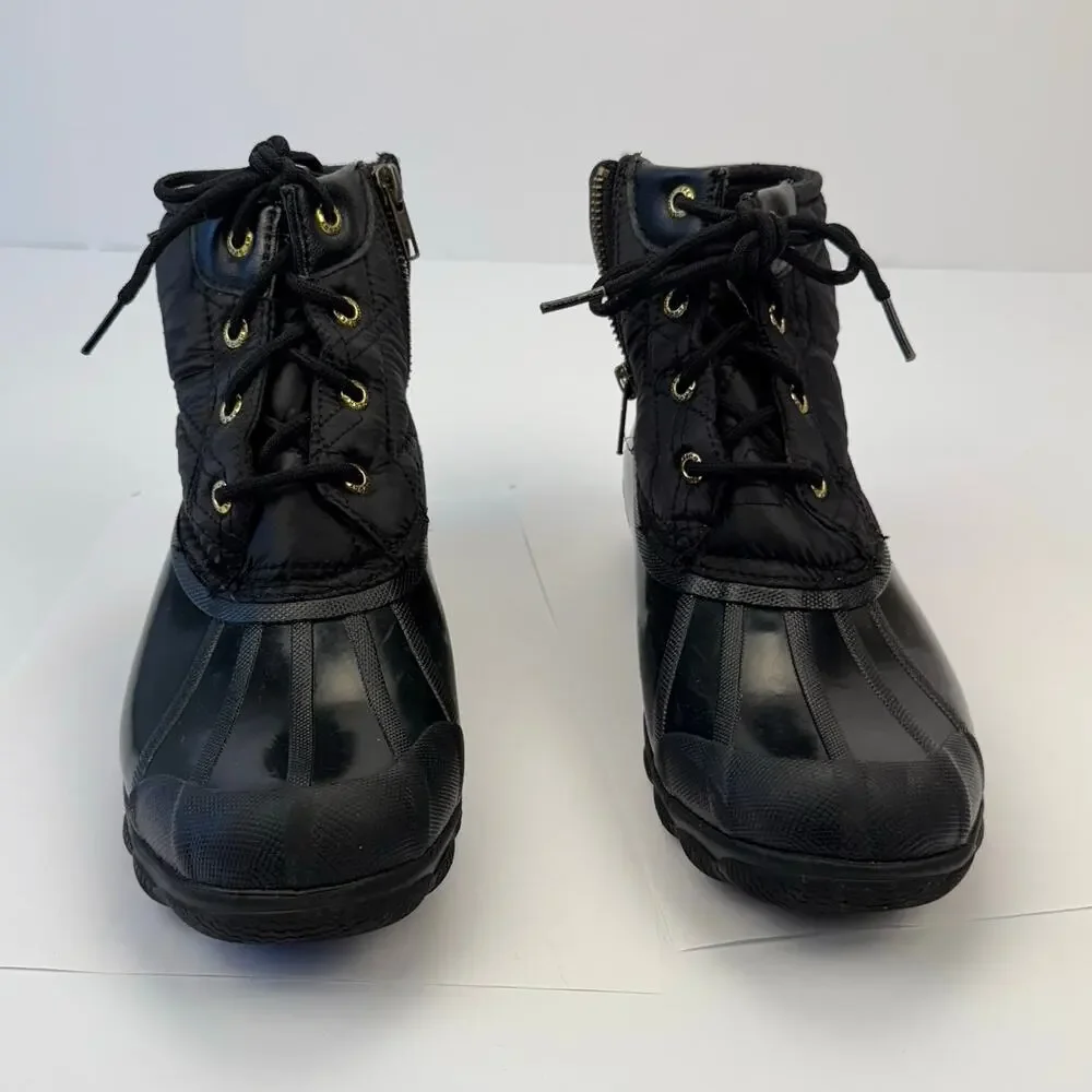 Sperry Black Waterproof Rubber‎ Nylon Quilted Lace Up Gulf Duck Fleece Boots 7M